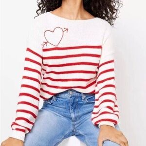 Ann Taylor LOFT white and red striped sweater with heart design